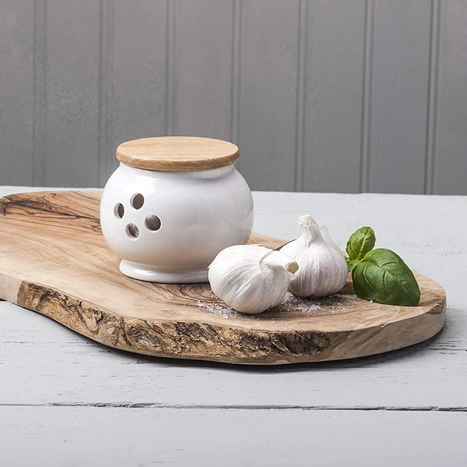 Горячая Распродажа белые керамические контейнеры для хранения чеснока с крышкой кухонной утвари