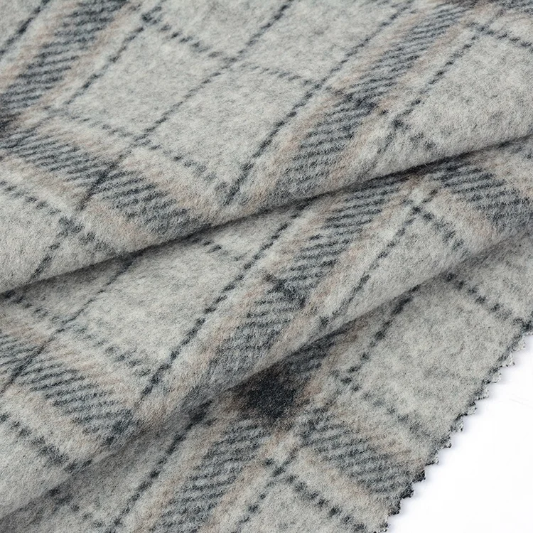 Hot selling vogue winter thick plaid knitted polyester from wasted fishing net recycled flannel fleece velour fabric