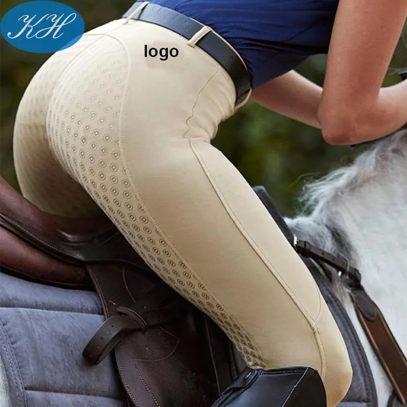 Custom Beige Outdoor Woman Equestrian Jodhpurs Breeches Horse Riding Pants Tights With Pocket