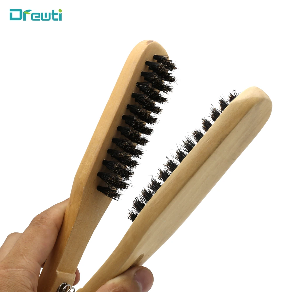Jiangtai brand wood handle Straightening Double Brush V Shape Comb Tool