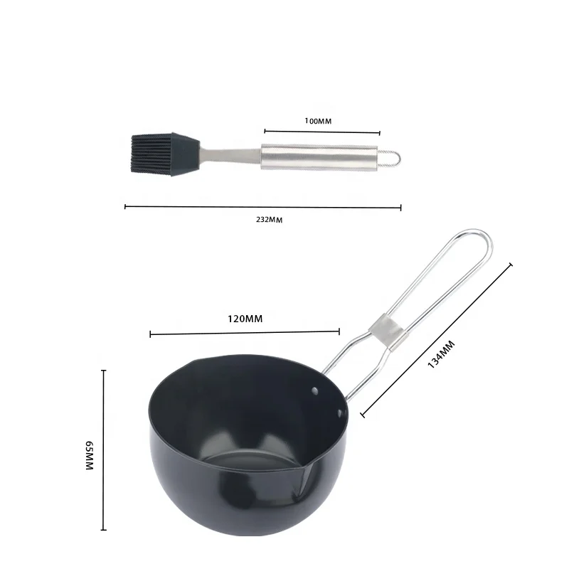 Hot sale carbon steel no-stick bbq accessories barbecue grill sauce pot with silicone brush