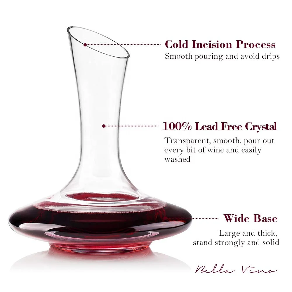 Lead-Free Hand Blown Crystal Glass Wine Decanter with red wine glasses