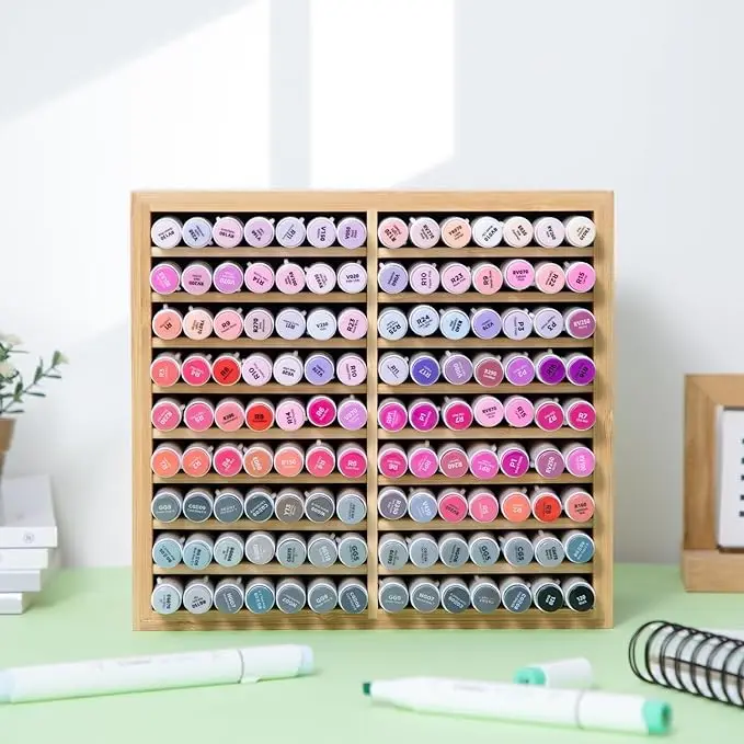 Markers Pens Pencils Art Brushes Stationary Organizer Pencil Holder Bamboo Marker Organizer Wooden Desktop Storage Hold