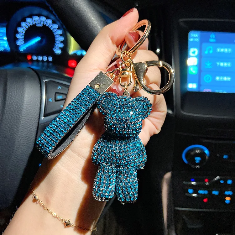 
Keychain inlaid with DIA leather rope bear cartoon keychain car key pendant online celebrity bag pendant ins fashion keychain 