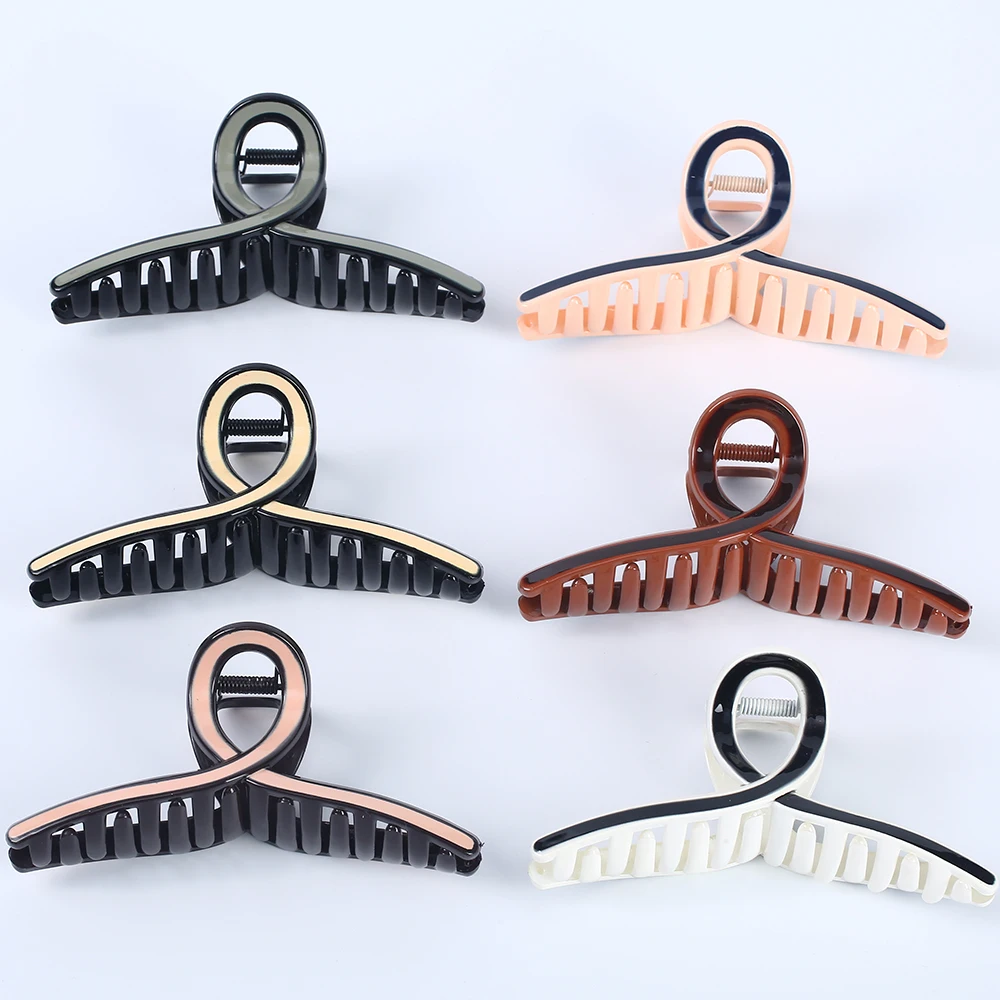 hot sale 13cm large hair claw clips glossy plastic hair claw clips covered Two-tone colors hair claw clip wholesale