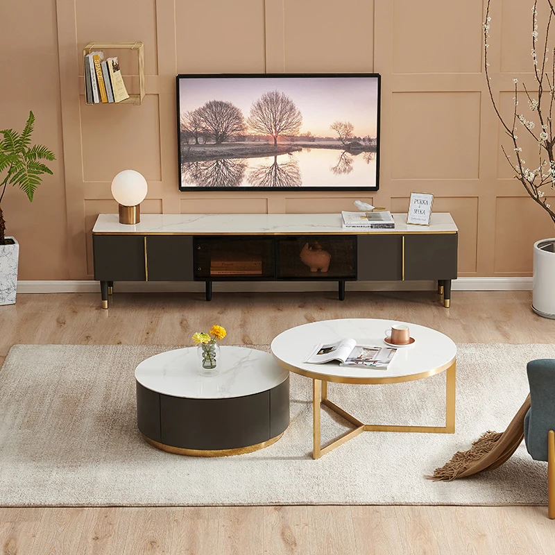 DW1030 quanu luxury slab stone coffee table round living room coffee table set