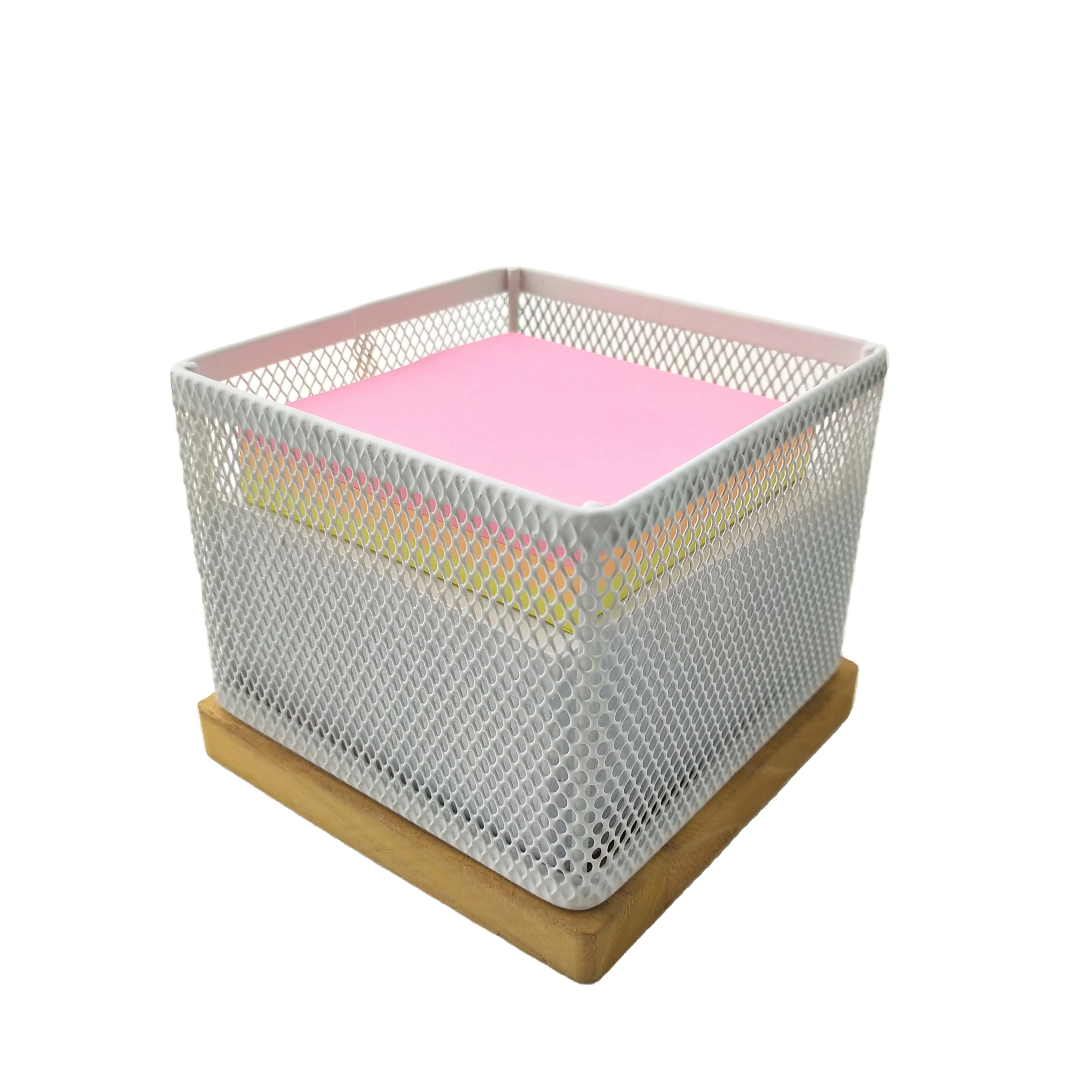 Современный простой офисный органайзер для дома и школы, настольный держатель для хранения с деревянной основой, металлический сетчатый держатель для заметок, держатель для липких заметок