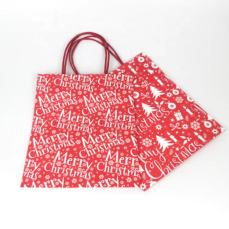 Factory price recyclable kraft red paper bag with rope handle your logo kraft paper bag