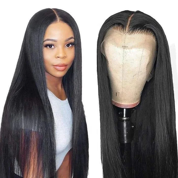 Sleek wholesale virgin remy human hair vendors 10 to 30inches 4*4 and 13*4 Straight Hd Transparent lace frontal human hair wigs