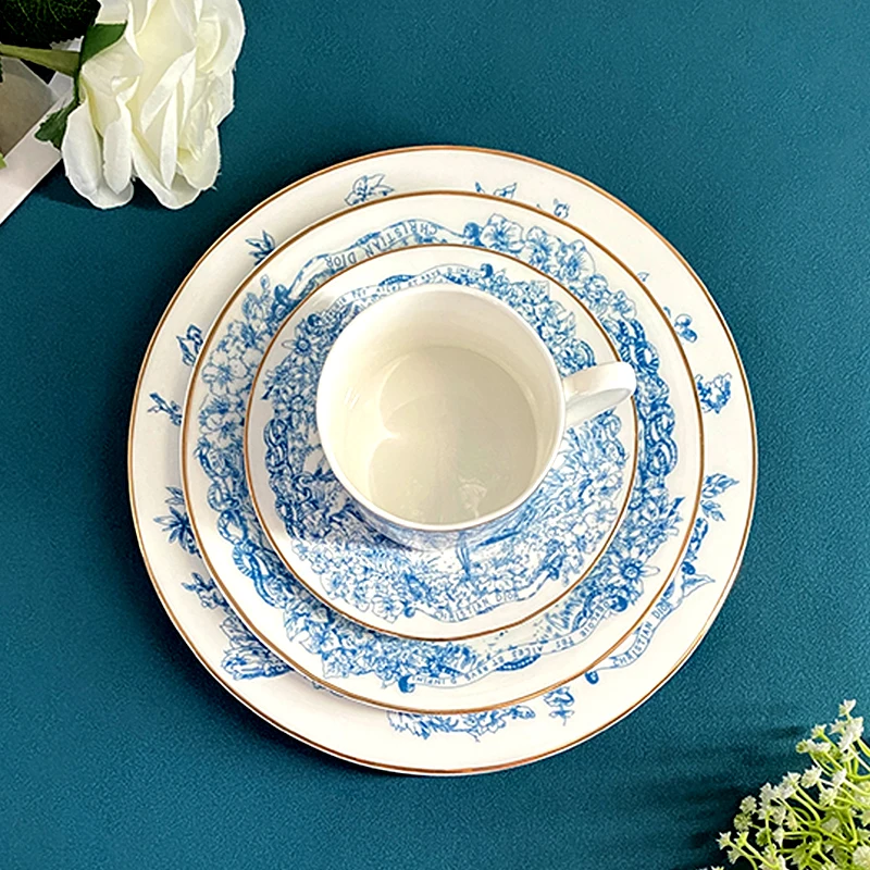 SYL Lucky Star Bone China Mug Creative Decal Steak Western Dish Dessert Plate Cutlery Couple Home Decoration Cutlery Set