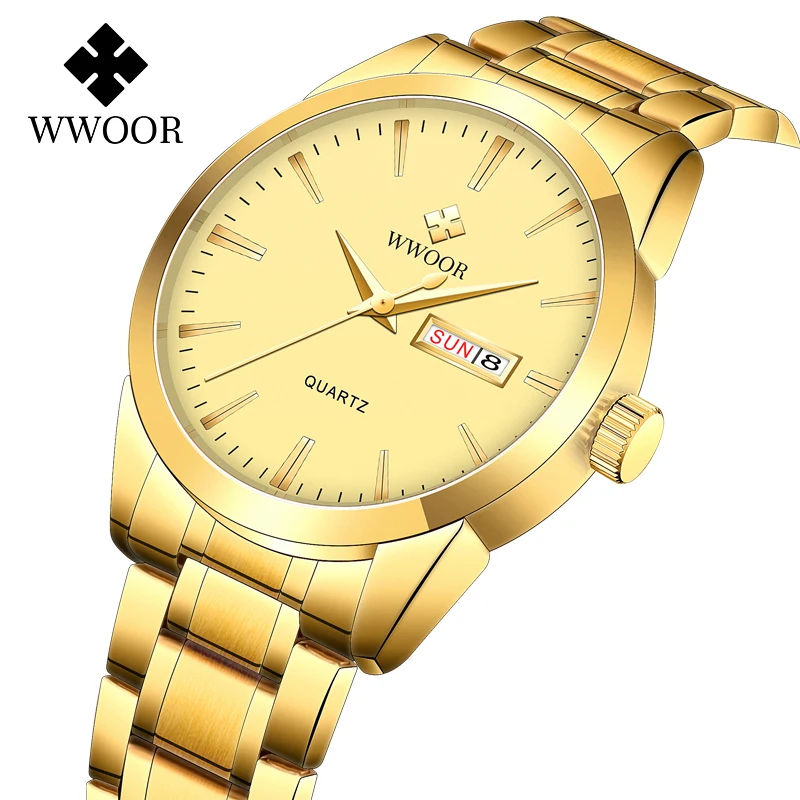 WWOOor лидер продаж модные золотые часы для мужчин роскошные Брендовые Часы простые Роскошные Кварцевые Мужские наручные