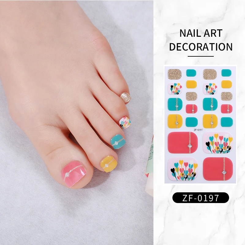 Customized Colorful Samples New Design Foil Toe Nail Wrap 3D glitter powder toe nail sticker