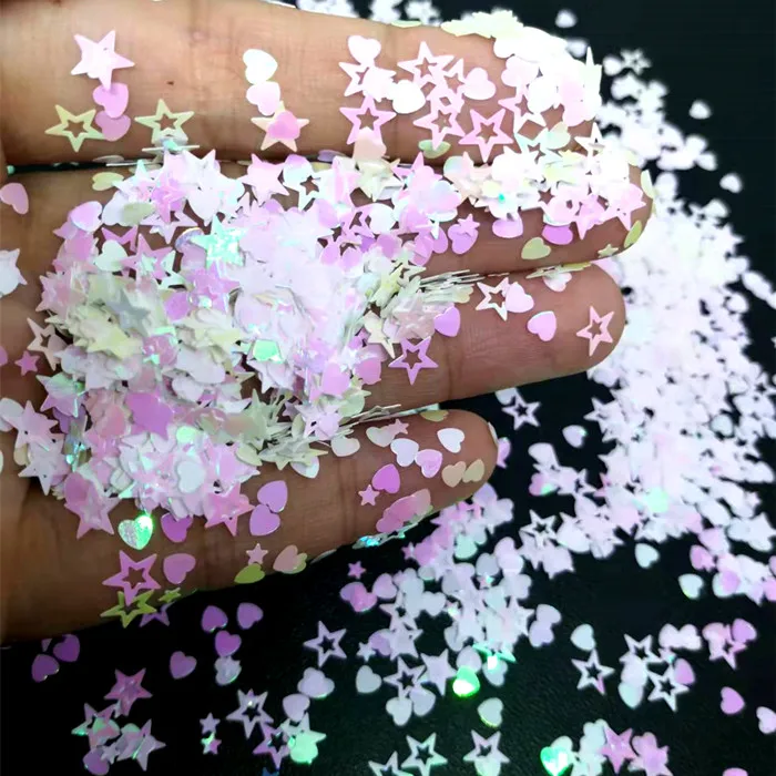 Bulk Pink Heart Open Star Shapes 2oz or 1kg bag packing polyester chunky shaped mixes nail glitter