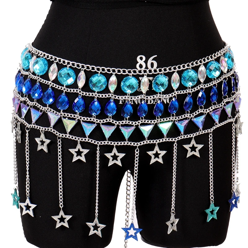 Women Body Harness Bohemian style Jewelry Night Party Hot Sexy Skirt Night Club Sexy Sequin Star pendant Skirt Carnival
