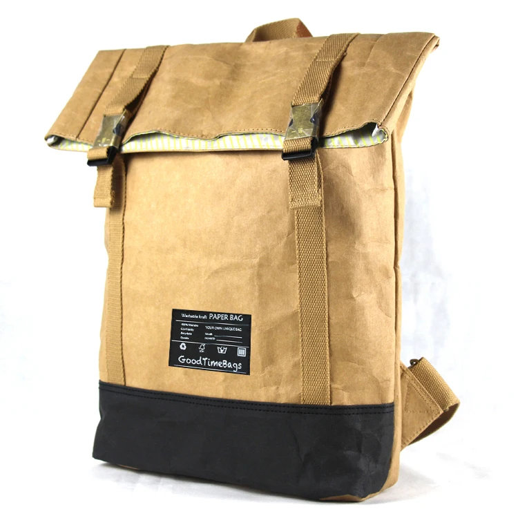 newest design Washable kraft paper backpack bag