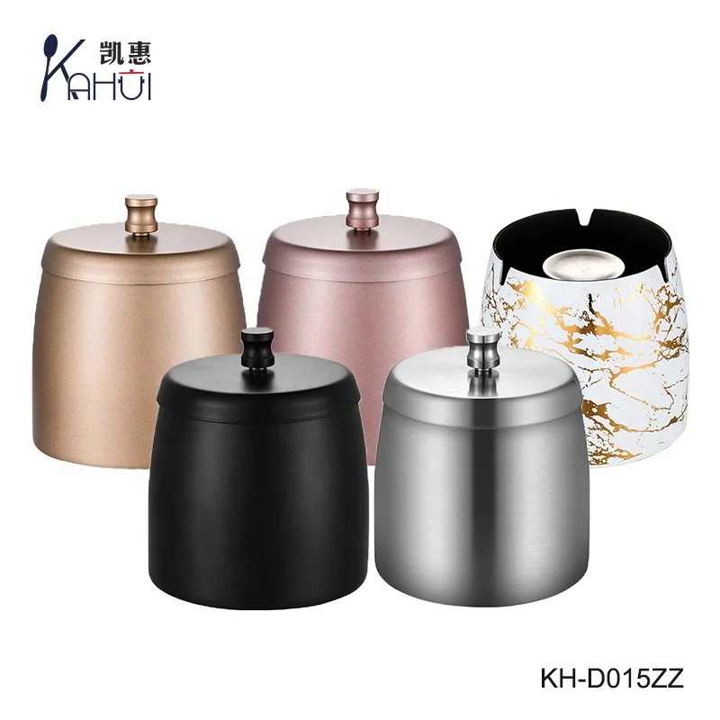 Luxury Custom Logo Windproof Metal Stainless Steel Cigar Standing Ashtray Bin With Lid