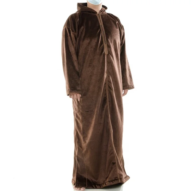 Wholesale Men Qamis High Quality Moroccan Jubbah Men Thobe for Winter thick Robe Mens Winter Abaya