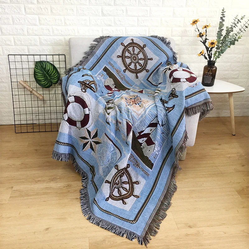 Custom Polyester Soft Solid Jacquard Woven Tapestry Promotional Throw Blanket