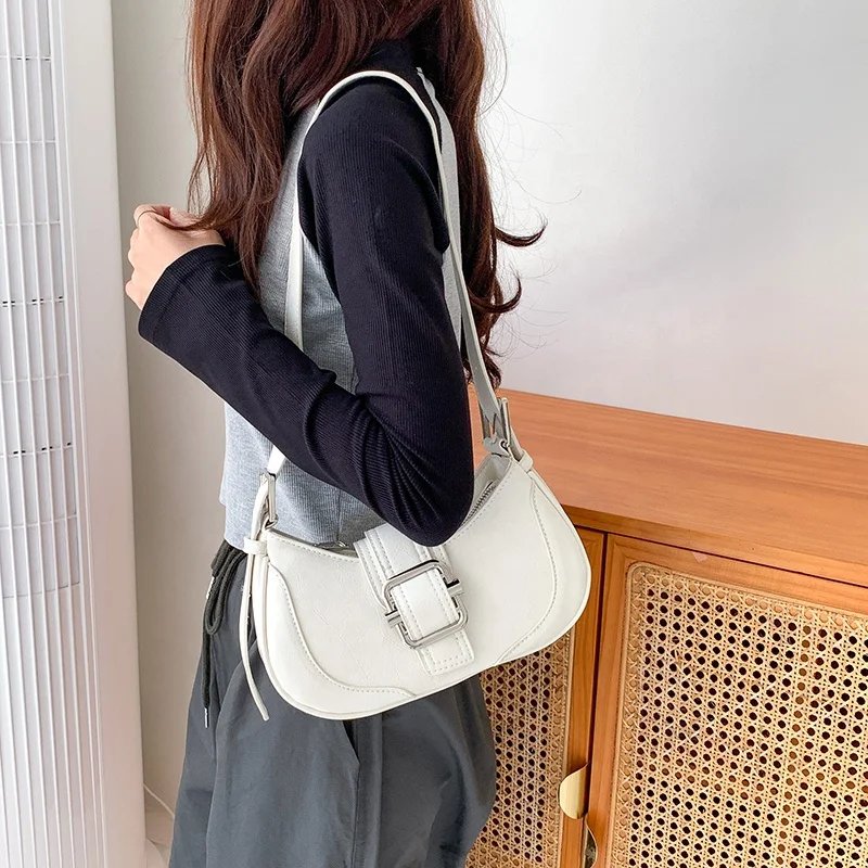 Retro PU Leather Handbag Luxury Denim Blue Designer Hand Bag Wool Joining Leather Ladies Underarm Shoulder Bag