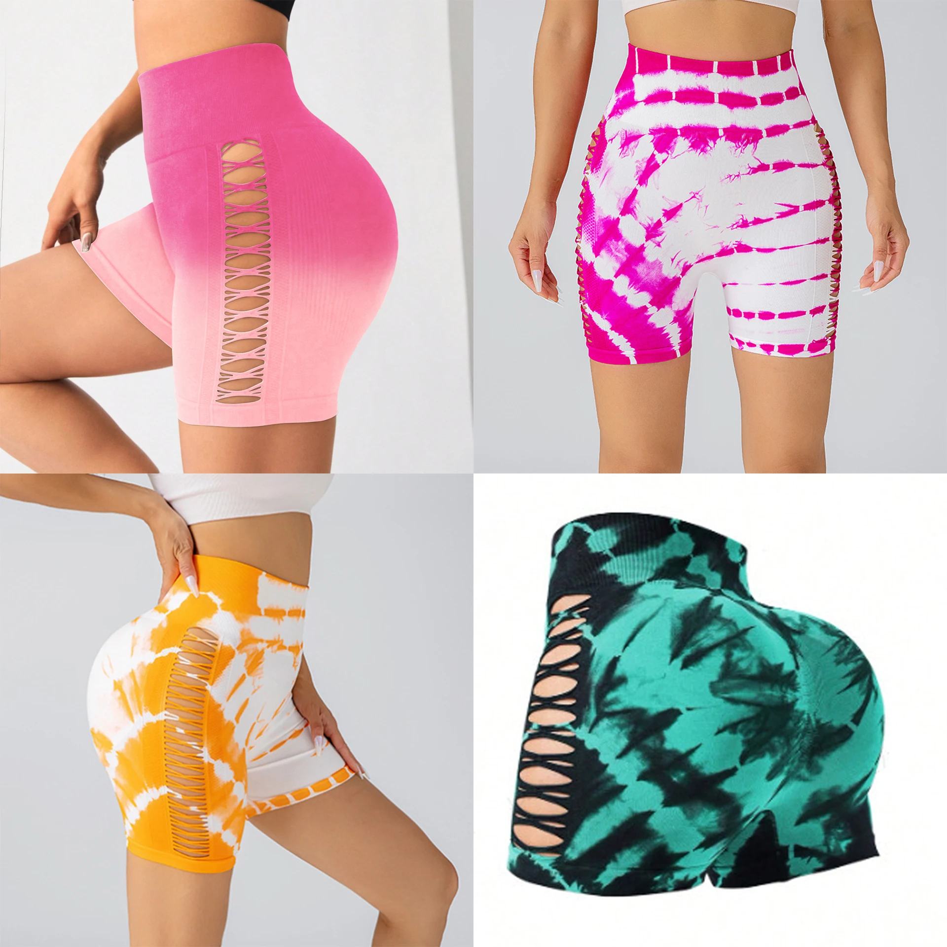 Tie Dye Biker Shorts Seamless Scrunch Butt Lifting Shorts Quick Drying Breathable Side Hole Yoga Shorts
