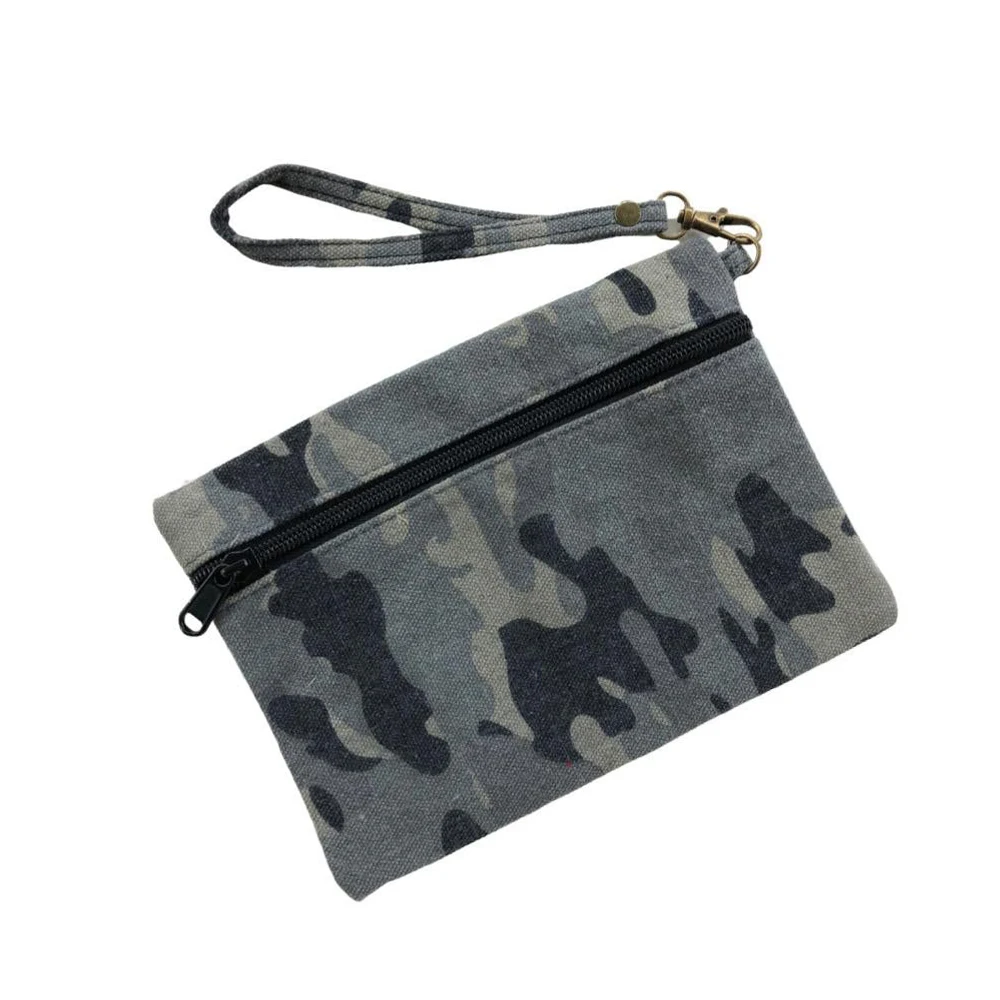 Wholesale Custom Canvas Camo Clutch Handle Purse Cheetah Leopard Clutch Wristlet for Women