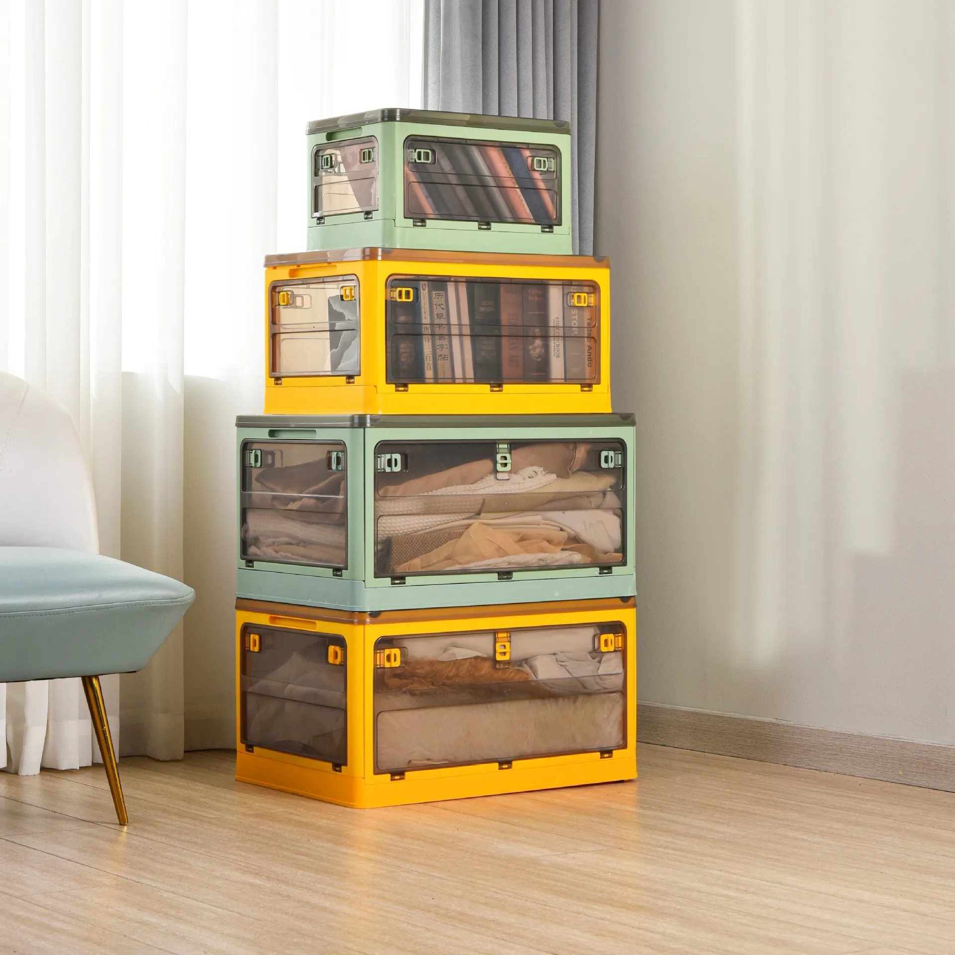 Household plastic transparent folding wardrobe clothes clothing toys books snacks storage box storage