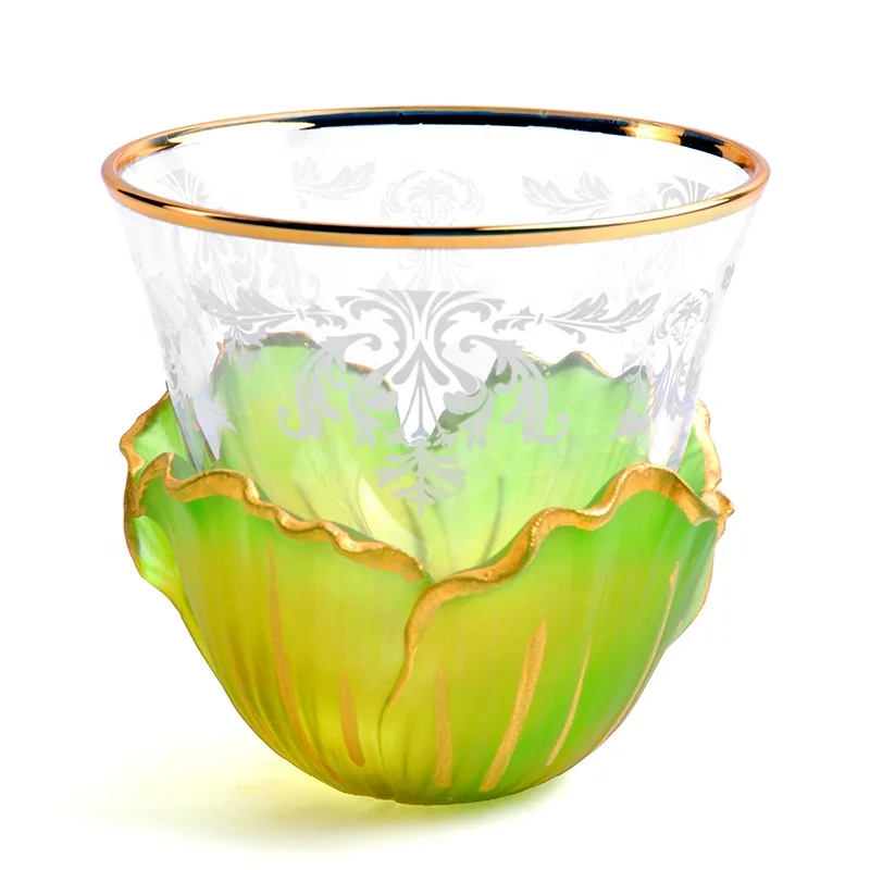 Mold Designs Customize Exclusive Arabic Tea Tasting Glass Tea Cup With 4 Embossing Series 60ml 2oz Small Size Glass Cup