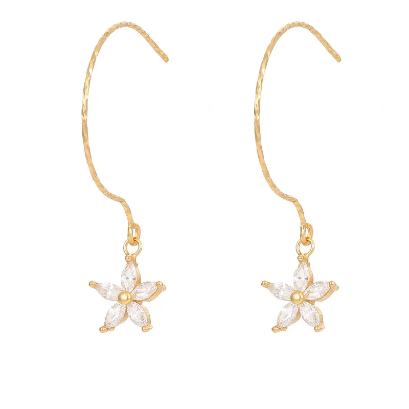 2024 New Arrival S925 Silver Korean Zirconia Flower Ear Hooks for Women Sweet Summer Earrings Wholesale