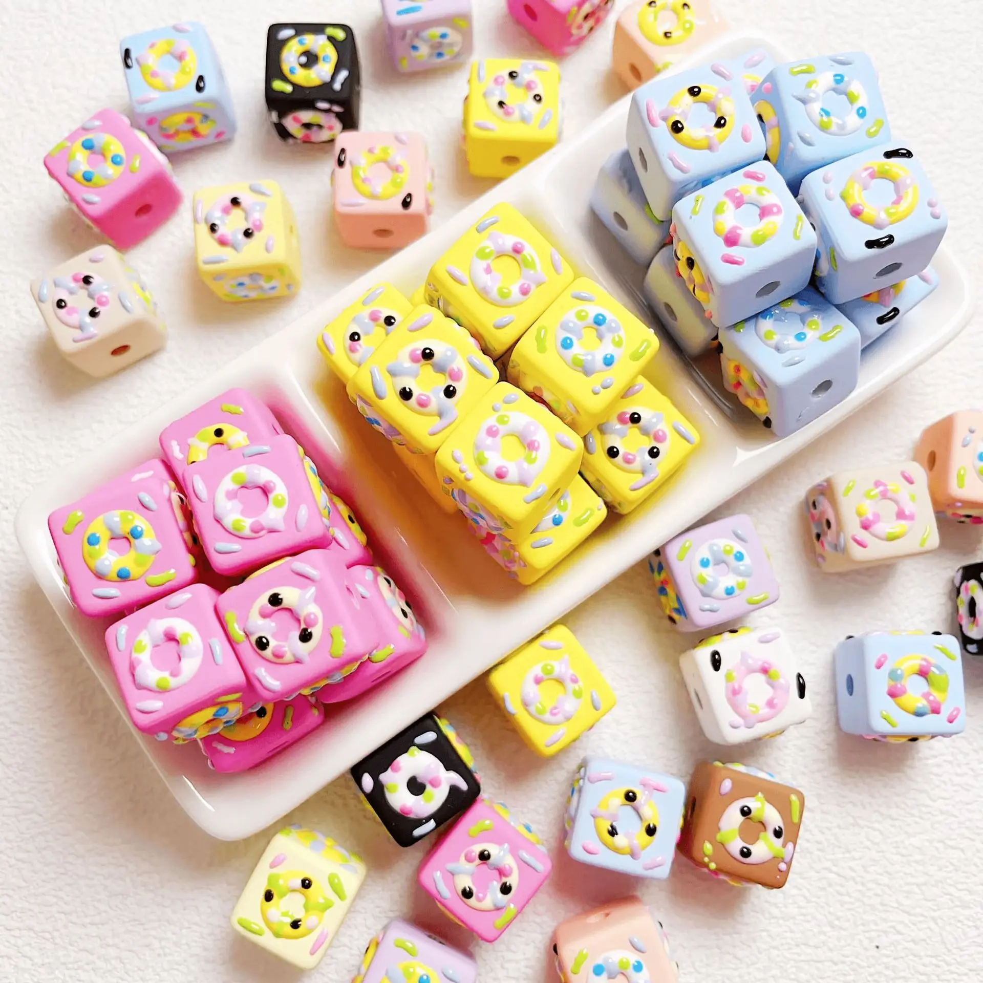 Acrylic hand-painted Square Donut Beads Diy Mobile Phone Chain Key Chain Accessories