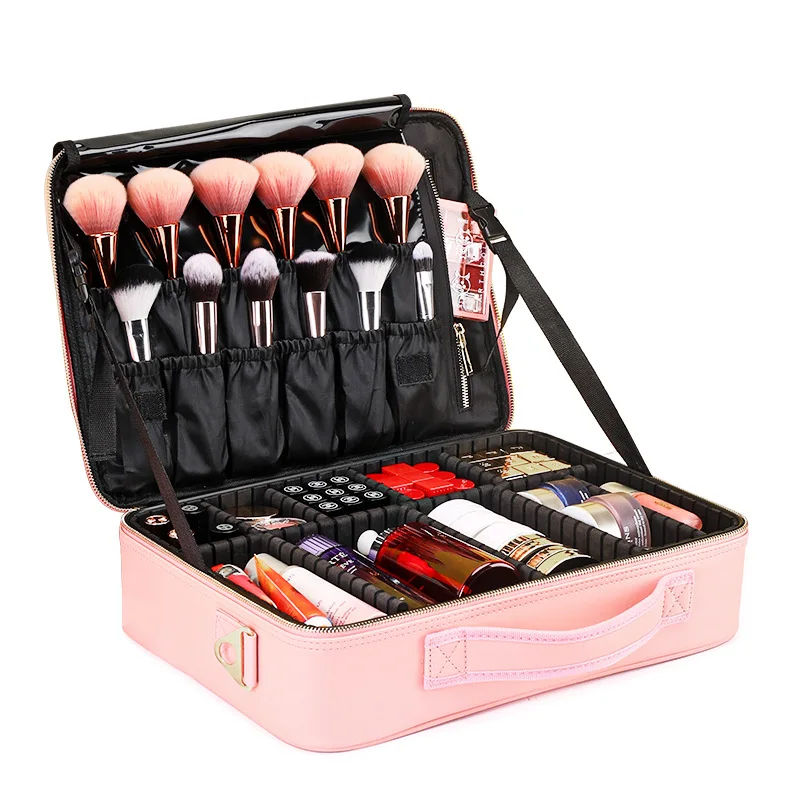Portable Makeup Case Adjustable Dividers Cosmetic Case with makeup brush pouch Large Capacity Cosmetics Storage Bag