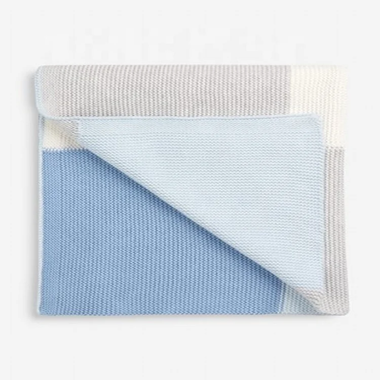 
Wholesale customized size patchwork geometric style 100% cotton baby knitted blanket 