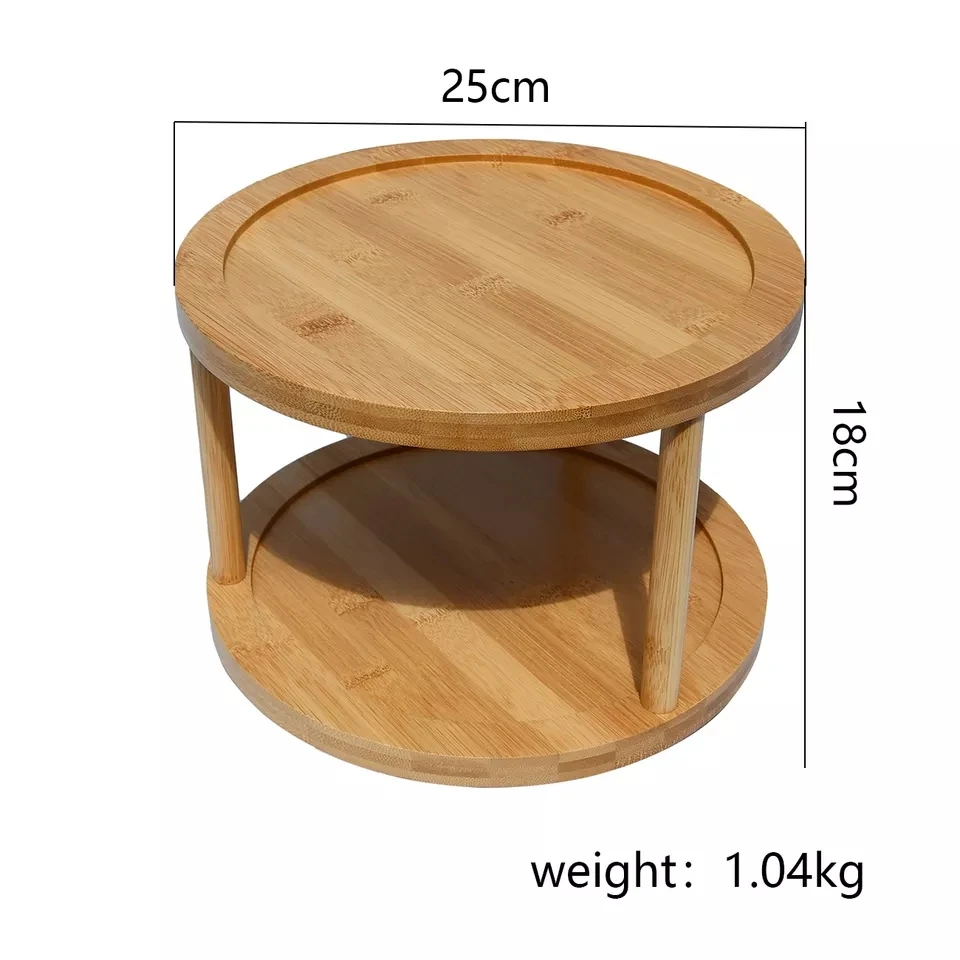 Free samples 2 Tier Lazy Susan Wooden Turntable Tray for Food Serving Best Kitchen Organizer Spice and Snacks