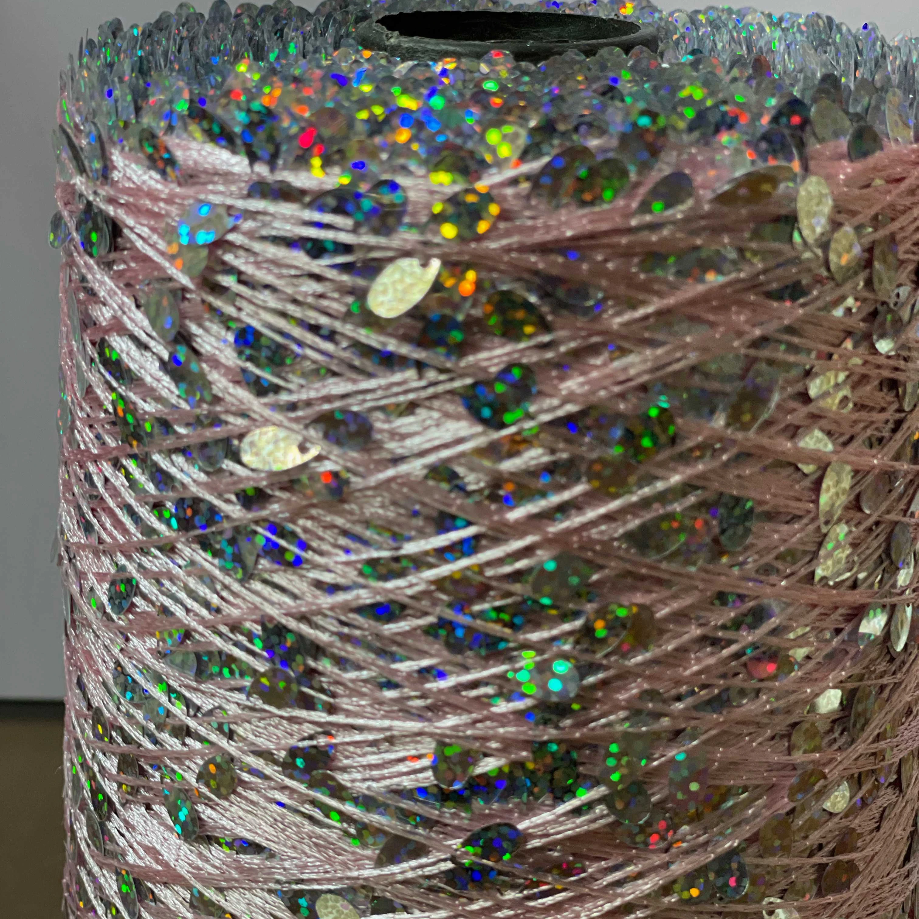 Wholesale New Product Polyester Yarn with 2 mm Rainbow Sequins 1 cm Distance Sequin Fancy Yarn for Knitting