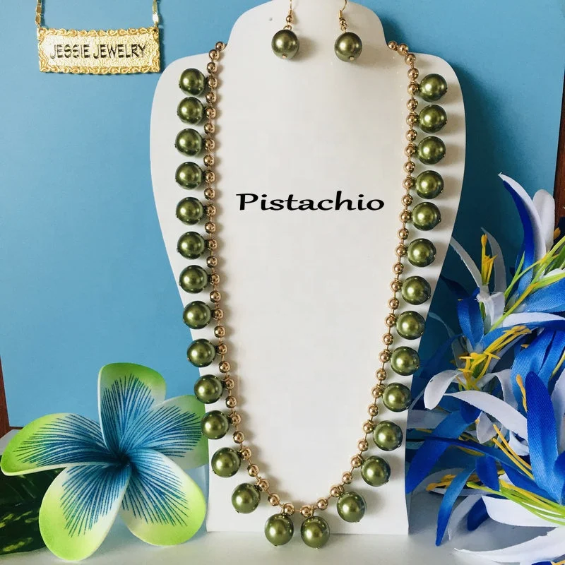 hawaiian jewelry set design pearl earring samoan jewelry set gold filled long chain pearl set for woman