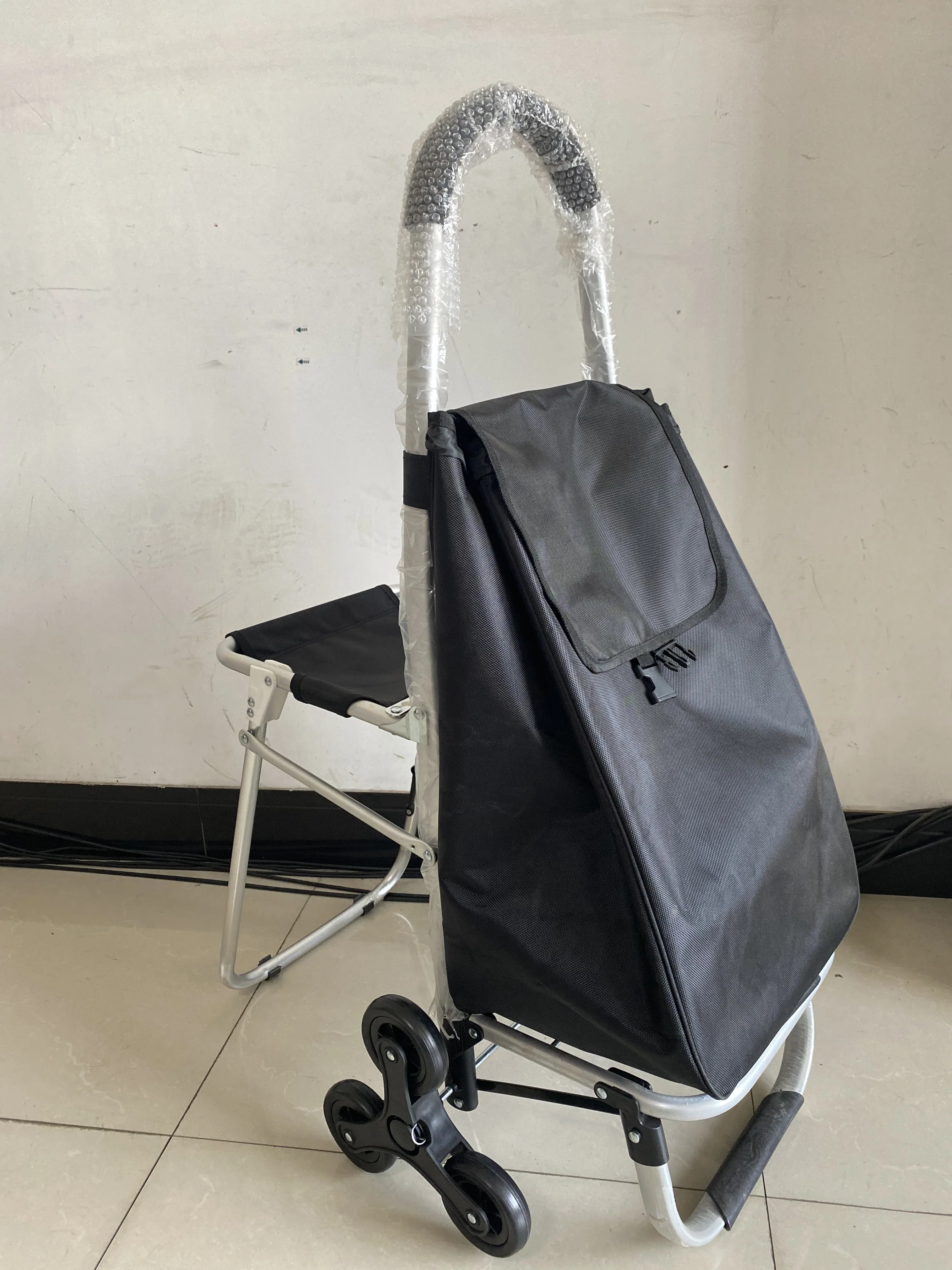 2024 OEM wholesale shopping trolley cart aluminium foldable custom shopping cart with seat