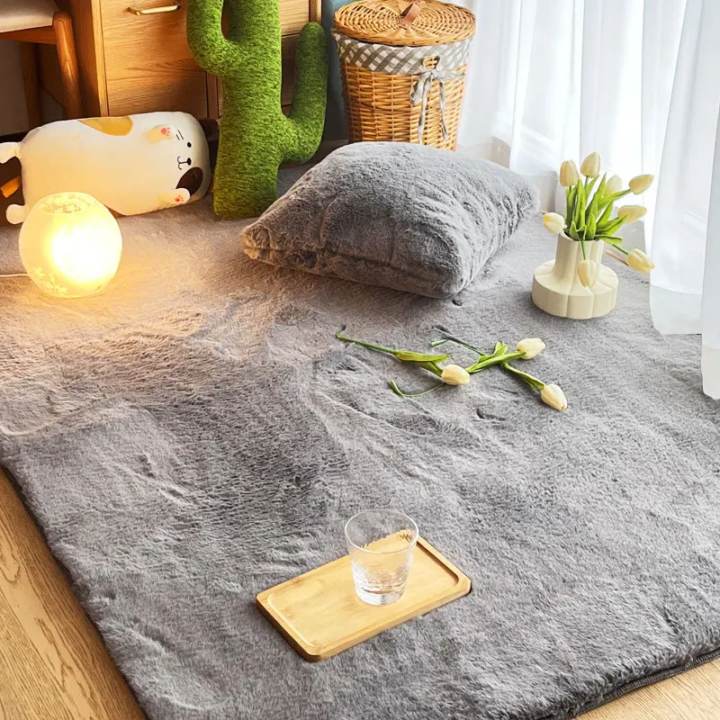 Lovely Flocking Imitation rabbit velvet material bedroom faux rabbit fur rug bedside carpet floor mat for sofa living room