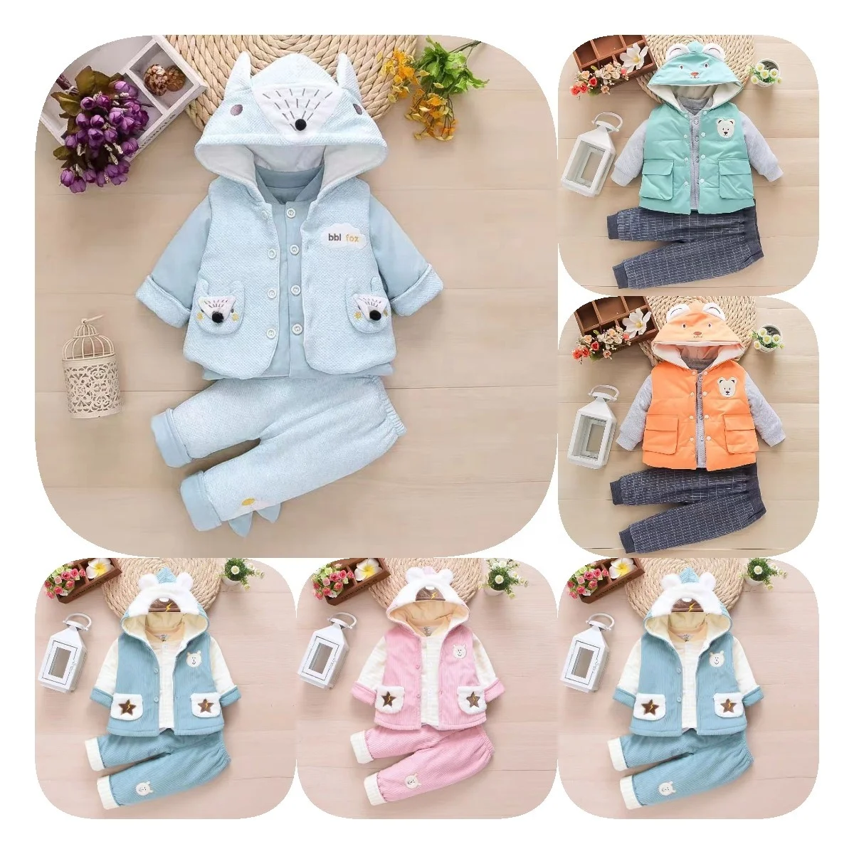 Korean style cute children clothing set bear pattern children suit plush three piece child clothes suit