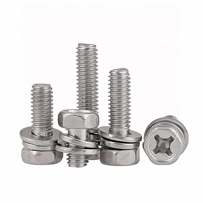 Chinese manufacturer Cross Recessed Hexagon Bolt With nut and spring washer