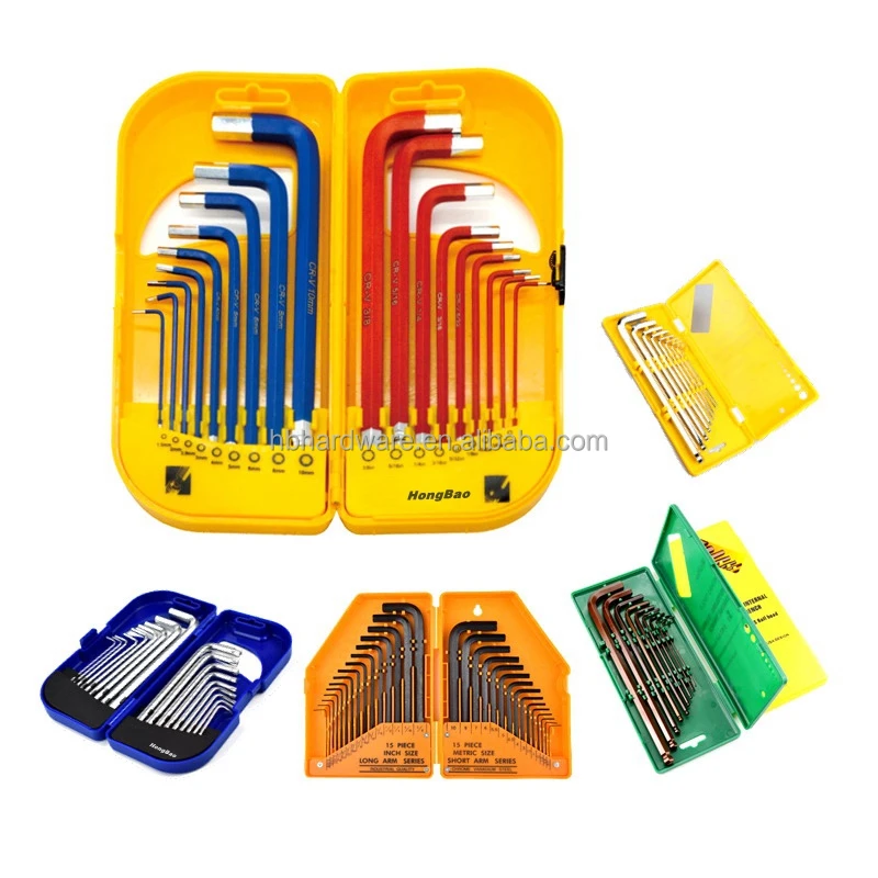 Hex Key Allen Wrench Set, SAE Metric Long Arm Ball End Hex Key Set Tools Kit Industrial Grade L Hex Key Set Plastic Box Packing