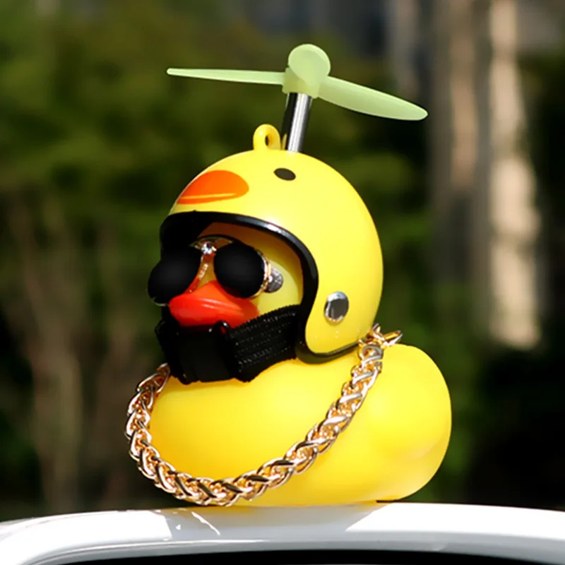 Toy Duck Car Dashboard Ornaments Light Glowing Yellow Duck with Helmet Glasses Pendant Bee Ladybug Bear Helmet with propellers