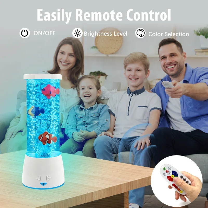 Novel Products Bubble Fish Lamp Color Changing LED Night Lights Artificial Fish Aquarium Sensory Light Modern Table Lamp