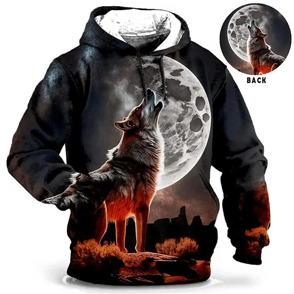 Fitspi Vintage Hoodies Men Wolf Animal Pattern 3d Print Eagle Leopard Tops Autumn Winter Casual Oversized Tiger Deisng Clothes