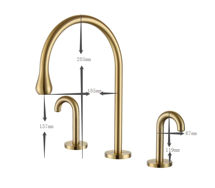 
kaiping high quality fancy Bathroom Basin Mixer Tap 3 Holes Dual Handle Sink Faucet Brushed Gold 