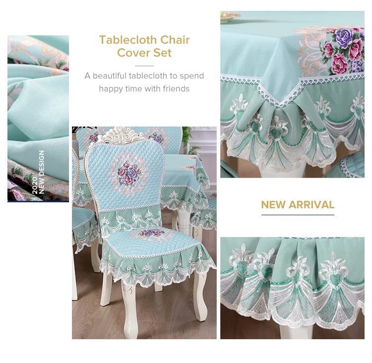 
High quality Luxury Europe style lace embroider decoration tablecloth home banquet chair cover set 