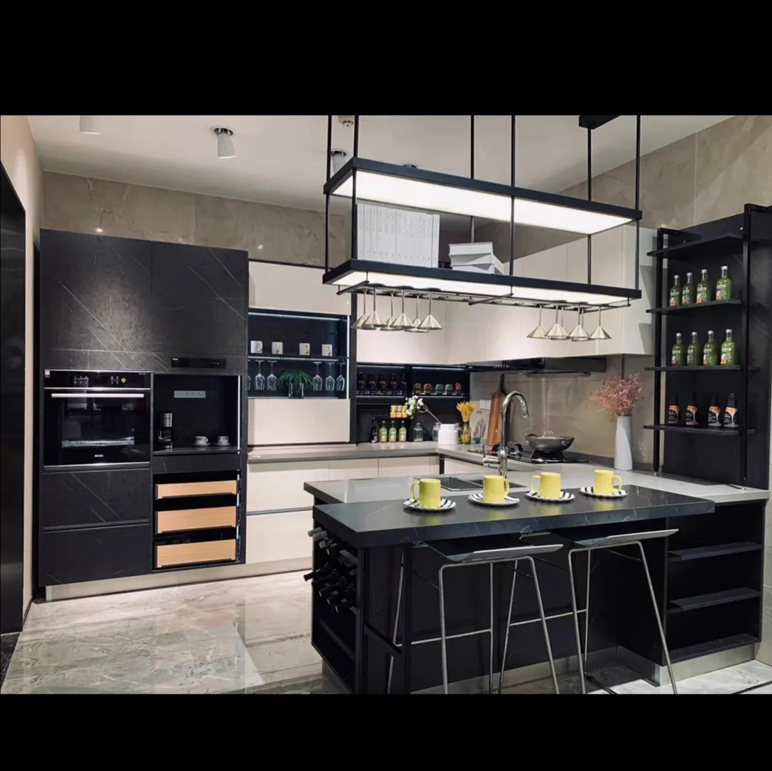 melamine  wholesale high gloss italy  design  kitchen cabinet  PET kitchen cabinet made in china