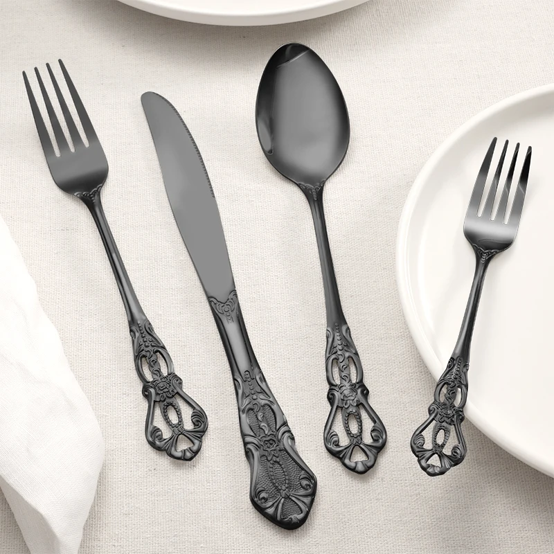 Средневековый винтажный Королевский столовый прибор из нержавеющей стали черный роскошный набор столовых приборов ложка и вилка