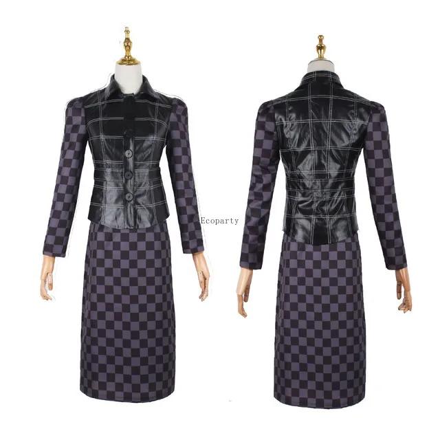 Drop Ship Movie Evil Madame Cruella De Vil Costume Women Cosplay Gown Black White Maid Dress Halloween Party Fancy Dress Wig