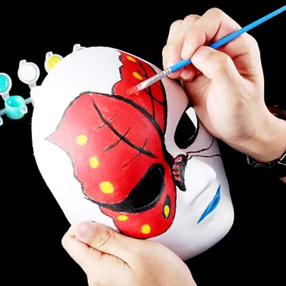 DIY Full Face Masks White Craft Masks Blank Paintable Art Masks With Paint Set for Halloween Costume