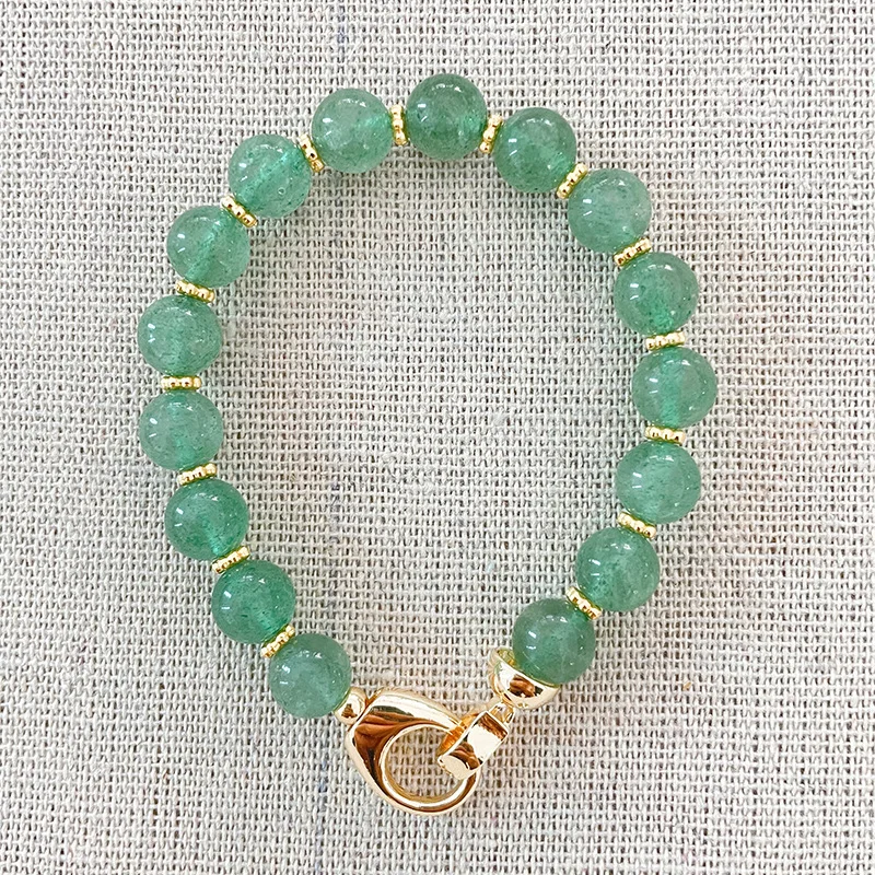 fashion jewelry real gold plated strawberry crystal green copper bracelet with natural stone women summer party