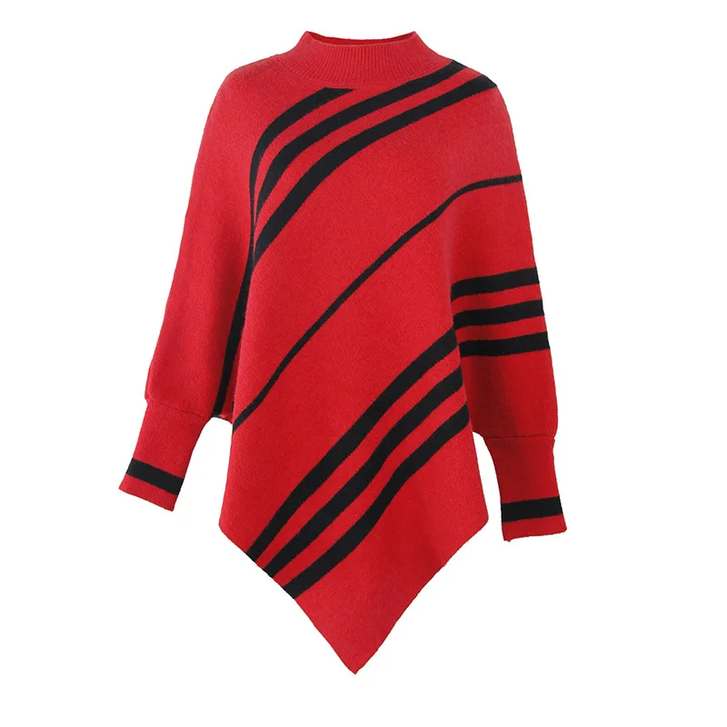 New Style Fashionable Shawl Ladies Round Neck Striped Sweater Women Blanket Cloak